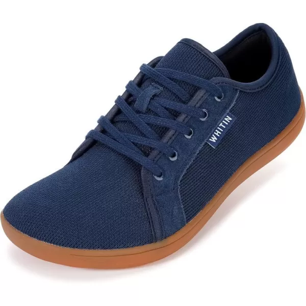 imageWHITIN Mens Wide Minimalist Barefoot Sneakers  Zero Drop Sole  Optimal RelaxationW81 Dark Blue Gum