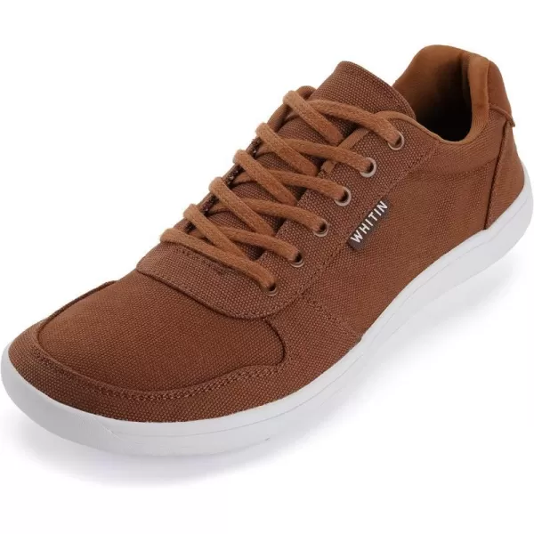 imageWHITIN Mens Wide Toe Box Barefoot Shoes  Canvas Minimalist Sneakers  Zero Drop SoleW882  Brown White