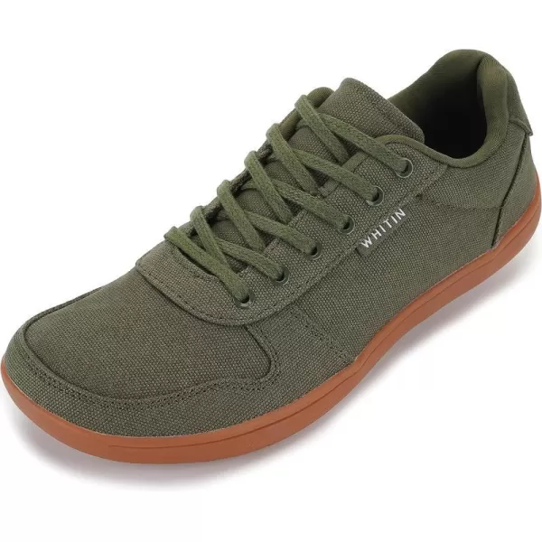 imageWHITIN Mens Wide Toe Box Barefoot Shoes  Canvas Minimalist Sneakers  Zero Drop SoleW882  Green Gum