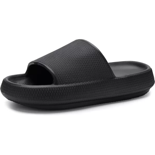 imageWHITIN Pillow Slippers for Women Non Slip  Cushioned Thick Sole Slides  Quick Drying Bathroom SandalsBlack