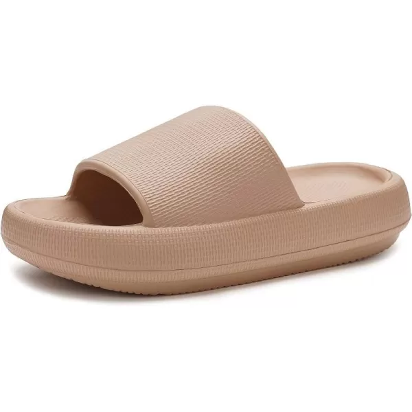 imageWHITIN Pillow Slippers for Women Non Slip  Cushioned Thick Sole Slides  Quick Drying Bathroom SandalsBrown