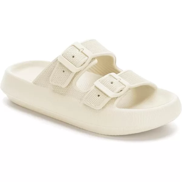 imageWHITIN Slides for Women Men Double Buckle Adjustable Thick Sole Pillow Slippers Bathroom SandalsBeige
