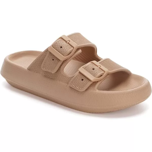 imageWHITIN Slides for Women Men Double Buckle Adjustable Thick Sole Pillow Slippers Bathroom SandalsBrown