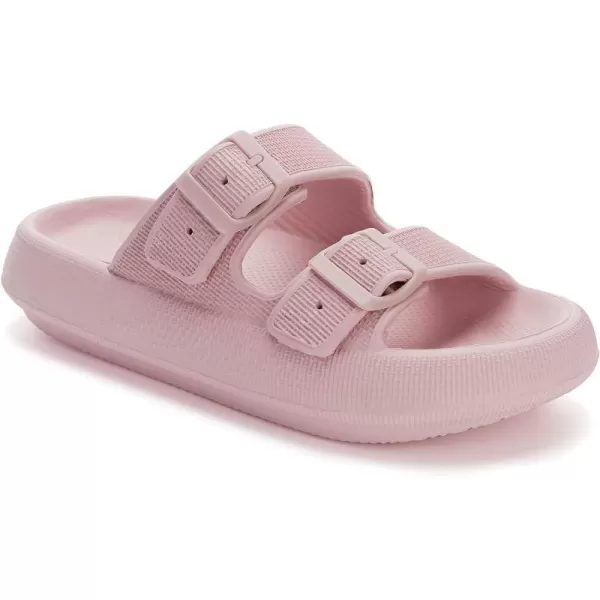 imageWHITIN Slides for Women Men Double Buckle Adjustable Thick Sole Pillow Slippers Bathroom SandalsPink