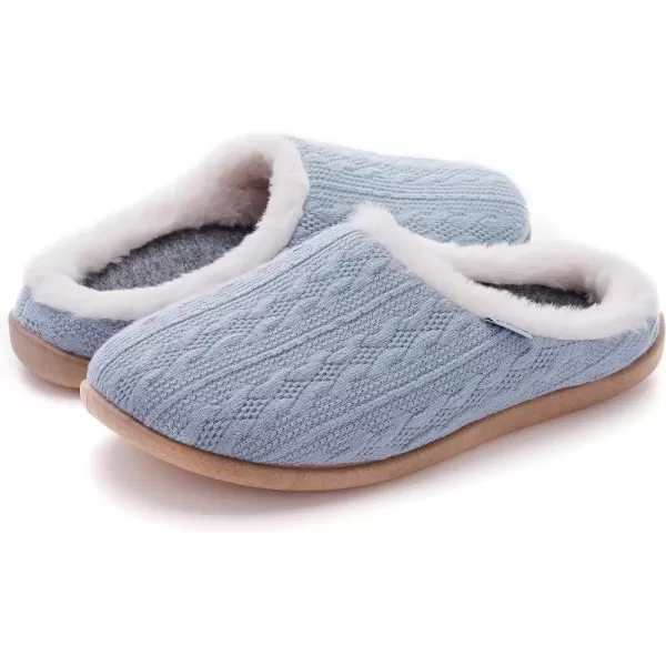 imageWHITIN Women Arch Support Fuzzy Knitted Slipper Warm Fluffy Slip On House ShoesBlue