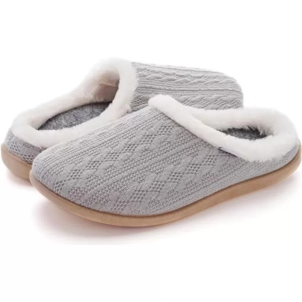 imageWHITIN Women Arch Support Fuzzy Knitted Slipper Warm Fluffy Slip On House ShoesGrey