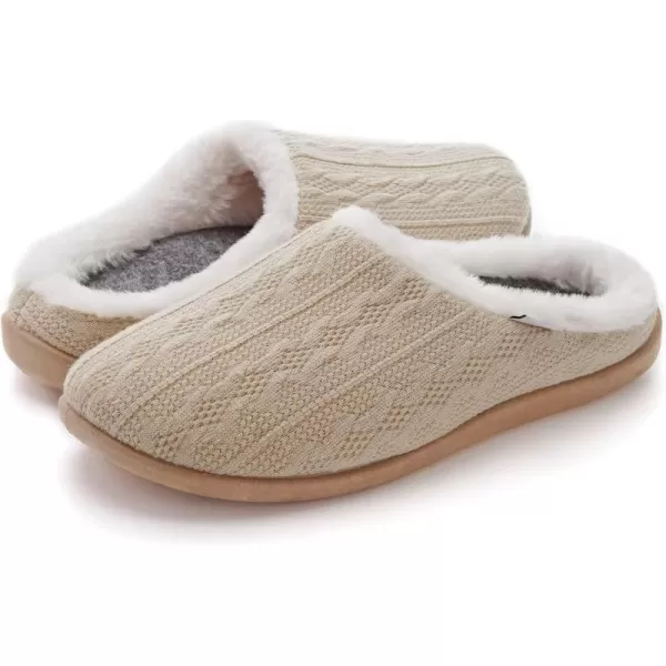 imageWHITIN Women Arch Support Fuzzy Knitted Slipper Warm Fluffy Slip On House ShoesOatmeal