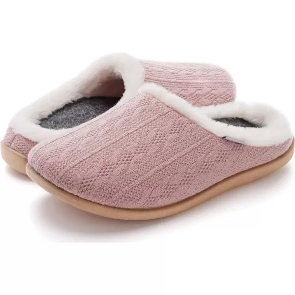 imageWHITIN Women Arch Support Fuzzy Knitted Slipper Warm Fluffy Slip On House ShoesPink