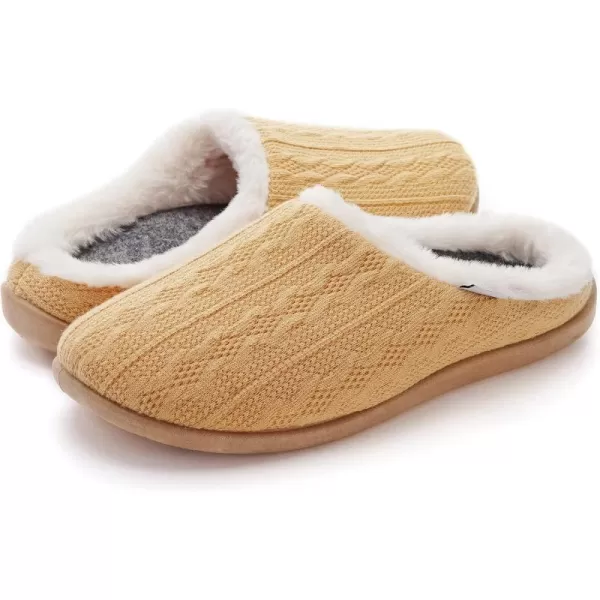 imageWHITIN Women Arch Support Fuzzy Knitted Slipper Warm Fluffy Slip On House ShoesYellow