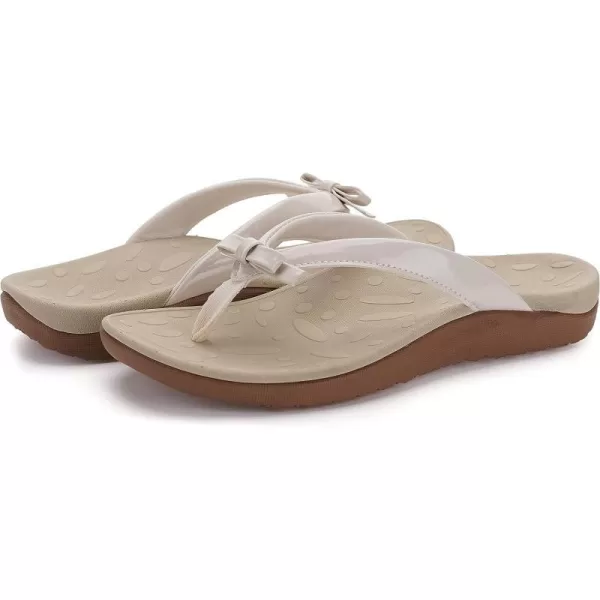 imageWHITIN Womens Flip Flops Thong Sandals  Orthotic Arch Support  Soft Toe Post  Deep Heel CupBowknot Beige