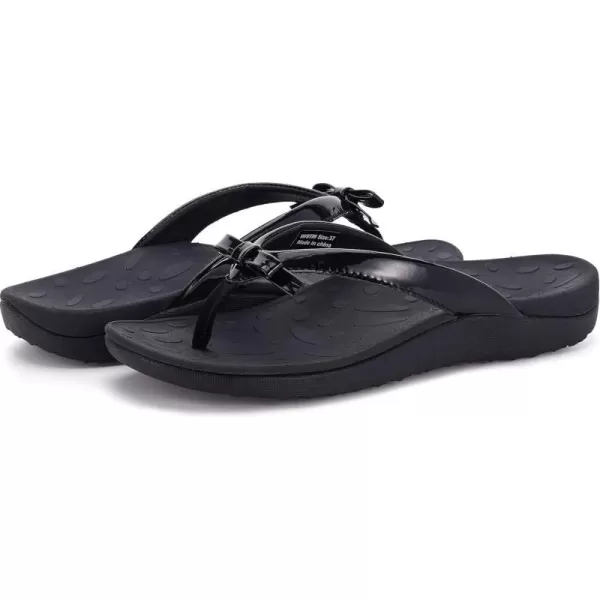 imageWHITIN Womens Flip Flops Thong Sandals  Orthotic Arch Support  Soft Toe Post  Deep Heel CupBowknot Black