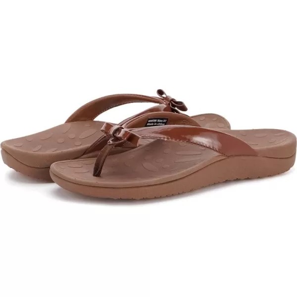 imageWHITIN Womens Flip Flops Thong Sandals  Orthotic Arch Support  Soft Toe Post  Deep Heel CupBowknot Brown