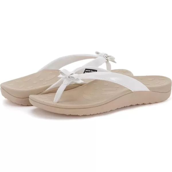 imageWHITIN Womens Flip Flops Thong Sandals  Orthotic Arch Support  Soft Toe Post  Deep Heel CupBowknot White