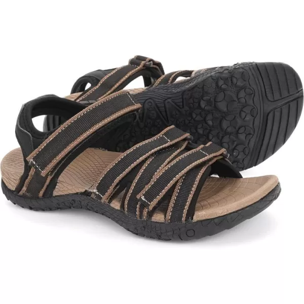 imageWHITIN Womens Hiking Sandals with Arch Support  Adjustable Hook and Loop Straps  Durable Sport Sandals for Outdoor AdventureC51  Blackbrown