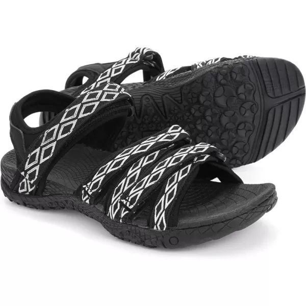 imageWHITIN Womens Hiking Sandals with Arch Support  Adjustable Hook and Loop Straps  Durable Sport Sandals for Outdoor AdventureC51  Blackwhite