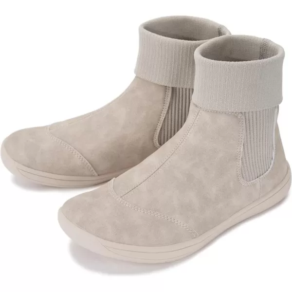 imageWHITIN Womens Minimalist Barefoot Chelsea Boots  Stacked Socklike Cuffs  Wide WidthW821  All Beige