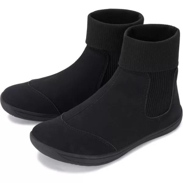 imageWHITIN Womens Minimalist Barefoot Chelsea Boots  Stacked Socklike Cuffs  Wide WidthW821  All Black