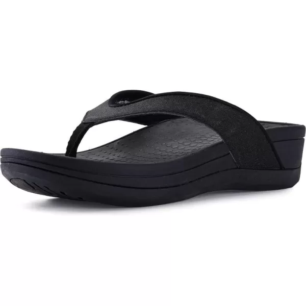 imageWHITIN Womens Platform Flip Flops  Orthotic Arch Support  Soft Toe Post  Wedge Thong SandalsC30  Sequins Black