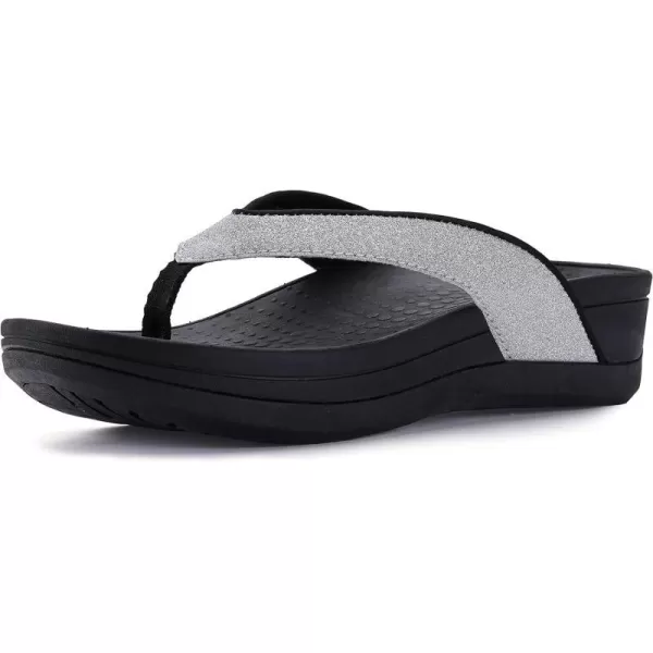 imageWHITIN Womens Platform Flip Flops  Orthotic Arch Support  Soft Toe Post  Wedge Thong SandalsC30  Sliver