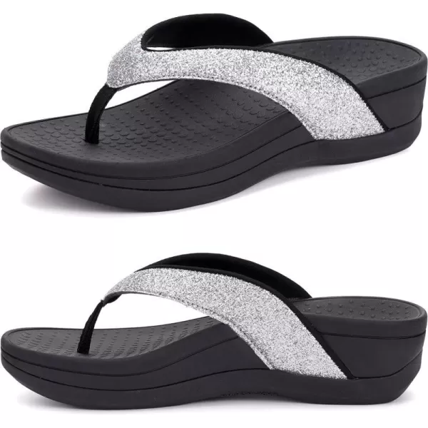 imageWHITIN Womens Platform Flip Flops with Arch Support  Deep Heel Cup  Soft Toe Post Wedge SandalsC30  Crystal Grey