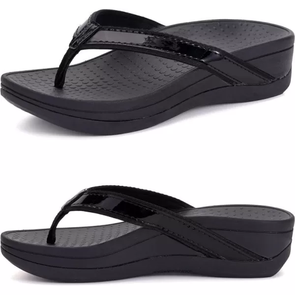 imageWHITIN Womens Platform Flip Flops with Arch Support  Deep Heel Cup  Soft Toe Post Wedge SandalsC31  Pu Black