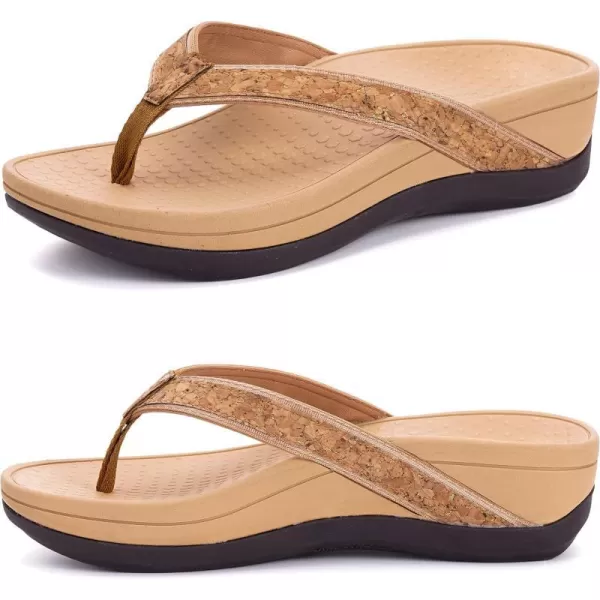 imageWHITIN Womens Platform Flip Flops with Arch Support  Deep Heel Cup  Soft Toe Post Wedge SandalsC31  Pu Gold