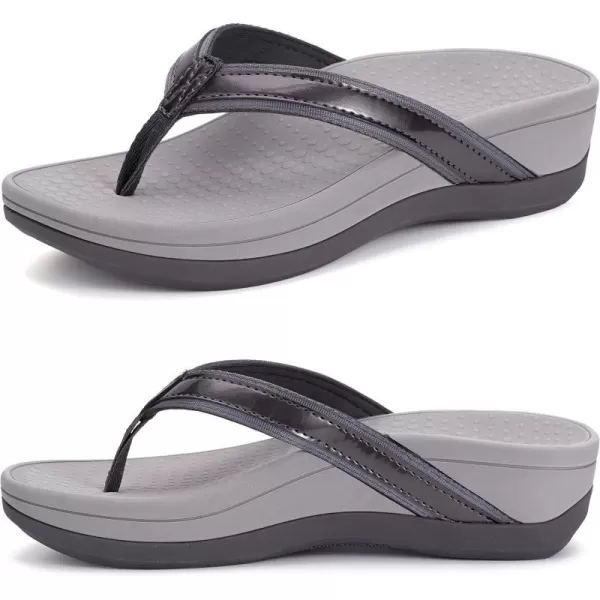 imageWHITIN Womens Platform Flip Flops with Arch Support  Deep Heel Cup  Soft Toe Post Wedge SandalsC31  Pu Pewter