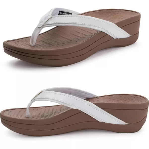 imageWHITIN Womens Platform Flip Flops with Arch Support  Deep Heel Cup  Soft Toe Post Wedge SandalsC31  Pu White