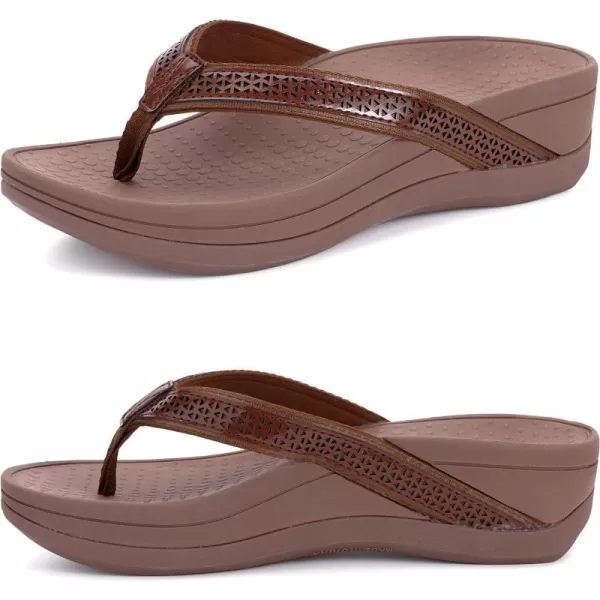 imageWHITIN Womens Platform Flip Flops with Arch Support  Deep Heel Cup  Soft Toe Post Wedge SandalsC32  Perforated Brown