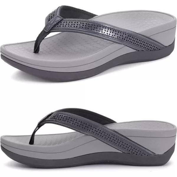 imageWHITIN Womens Platform Flip Flops with Arch Support  Deep Heel Cup  Soft Toe Post Wedge SandalsC32  Perforated Grey