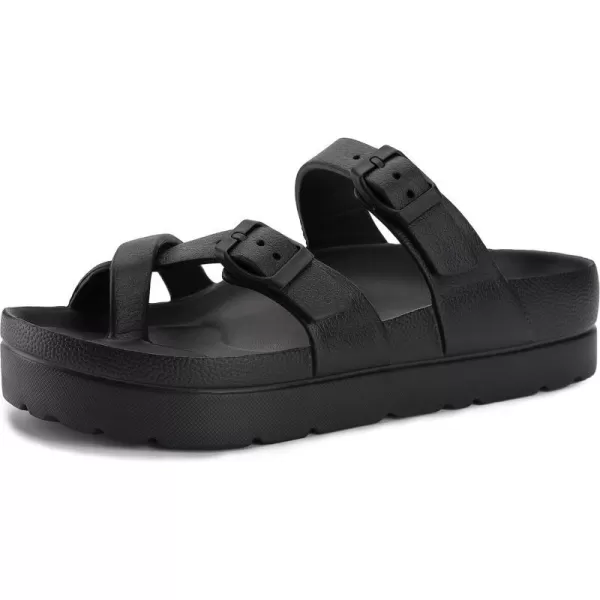 imageWHITIN Womens Platform Sandals Slides with Comfort Footbed  Adjustable Buckle  Ultra CushionBlack