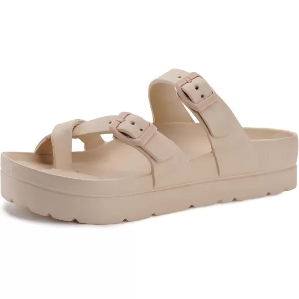 imageWHITIN Womens Platform Sandals Slides with Comfort Footbed  Adjustable Buckle  Ultra CushionKhaki