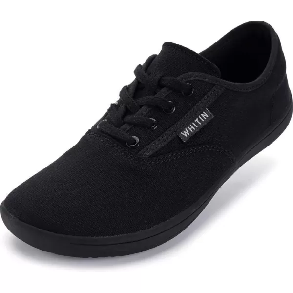 imageWHITIN Womens Wide Canvas Minimalist Barefoot Shoes  Zero Drop Sole  Casual SneakerNvblackblack2