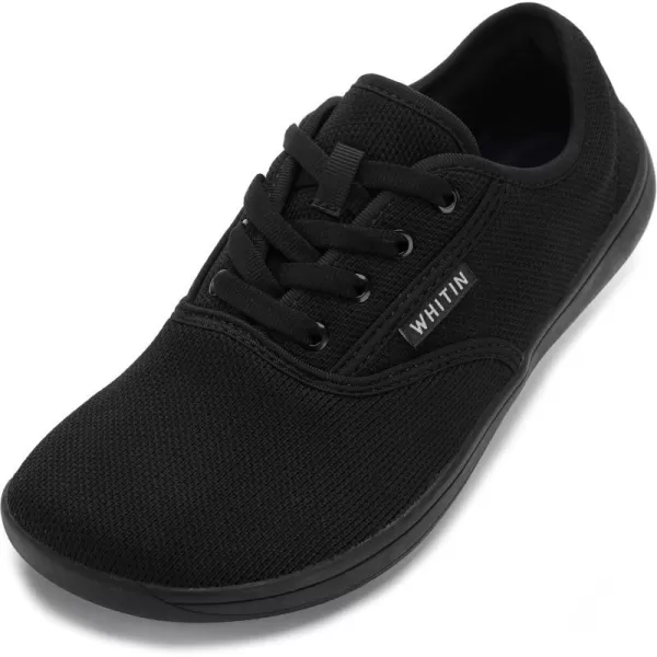 imageWHITIN Womens Wide Canvas Minimalist Barefoot Shoes  Zero Drop Sole  Casual SneakerW872  Black Knit Upper