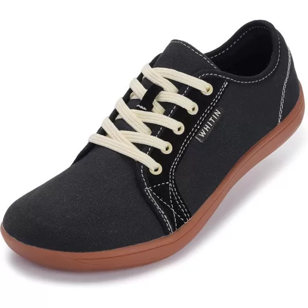 imageWHITIN Womens Wide Canvas Shoes  Minimalist Barefoot Sneakers  Classic Fit Low TopW81v2  Canvas Black Gum