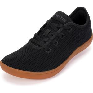imageWHITIN Extra Wide Toe Box Barefoot Sneakers for Men Fashion Minimalist Minimus Zero Drop Sole Shoes Size 11 11W Walking Gym Training Black Gum 45