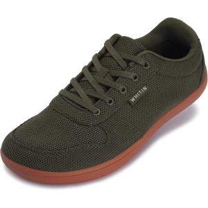 imageWHITIN Mens Wide Barefoot Shoes  Canvas Minimalist Sneakers  Zero Drop SoleW883  Olive Green Knit Upper