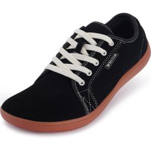 imageWHITIN Mens Wide Genuine Leather Barefoot Shoes  Minimalist Fashion Sneakers  Zero Drop SoleBlack Gum