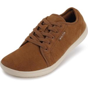 imageWHITIN Mens Wide Genuine Leather Barefoot Shoes  Minimalist Fashion Sneakers  Zero Drop SoleBrown