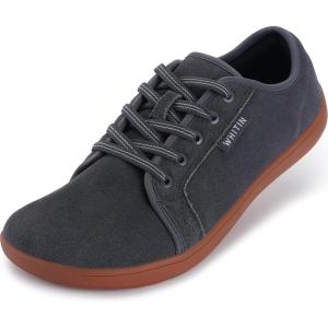 imageWHITIN Mens Wide Genuine Leather Barefoot Shoes  Minimalist Fashion Sneakers  Zero Drop SoleGrey Gum