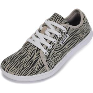 imageWHITIN Womens CanvasLeather Barefoot Shoes  Wide Width Minimalist Sneakers  Classic Fit Low TopW81v2  Canvas Beige Stripes