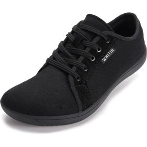 imageWHITIN Womens CanvasLeather Barefoot Shoes  Wide Width Minimalist Sneakers  Classic Fit Low TopW81v2  Canvas Black