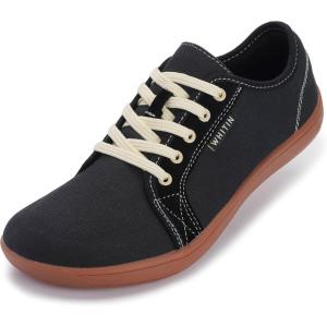 imageWHITIN Womens CanvasLeather Barefoot Shoes  Wide Width Minimalist Sneakers  Classic Fit Low TopW81v2  Canvas Black Gum