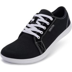 imageWHITIN Womens CanvasLeather Barefoot Shoes  Wide Width Minimalist Sneakers  Classic Fit Low TopW81v2  Canvas Black White