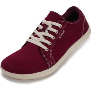 imageWHITIN Womens CanvasLeather Barefoot Shoes  Wide Width Minimalist Sneakers  Classic Fit Low TopW81v2  Canvas Red Beige