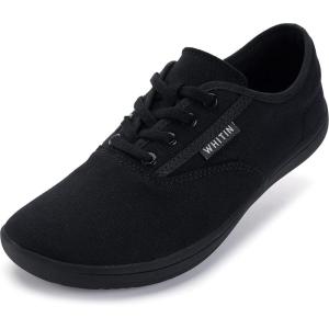 imageWHITIN Womens Wide Canvas Minimalist Barefoot Shoes  Zero Drop Sole  Casual SneakerW87  All Black