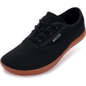 imageWHITIN Womens Wide Canvas Minimalist Barefoot Shoes  Zero Drop Sole  Casual SneakerW87  BlackGum