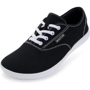 imageWHITIN Womens Wide Canvas Minimalist Barefoot Shoes  Zero Drop Sole  Casual SneakerW87  BlackWhite