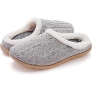 imageWHITIN Women Cozy Fuzzy Knitted Slipper Warm Slip On House Bedroom Shoes with Orthotic Arch Support Size 7 Plantar Fasciitis Ladies Clogs Grey 37