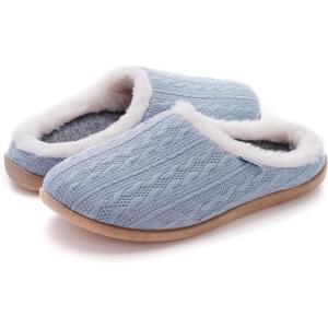 imageWHITIN Women Cozy Fuzzy Knitted Slipper Warm Slip On House Shoes Orthopedic Arch Support Size 85 Plantar Fasciitis Soft Winter Clog Blue 39